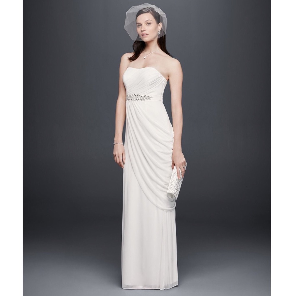 Sheath Wedding Dress, Crystal Beading & Side Drape